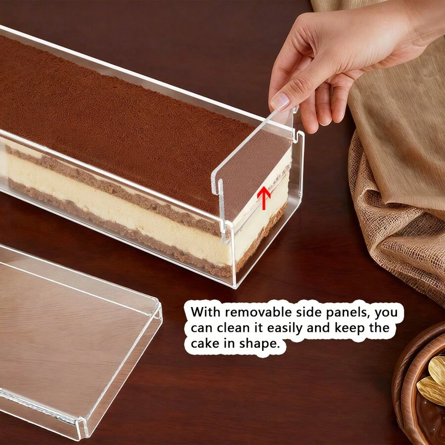 Khuôn làm tiramisu bằng acrylic trong suốt có nắp đậy - Khuôn bánh phô mai hình chữ nhật có thể tháo rời - Hộp trưng bày bánh mousse hình vuông - Khay đế bánh - Quà tặng Phục Sinh, Khuôn làm bánh, Giá đỡ bánh có nắp đậy, Bao bì bánh, Kệ trưng bày bánh, Hộp đựng thực phẩm - Nhiều màu - Xem 1