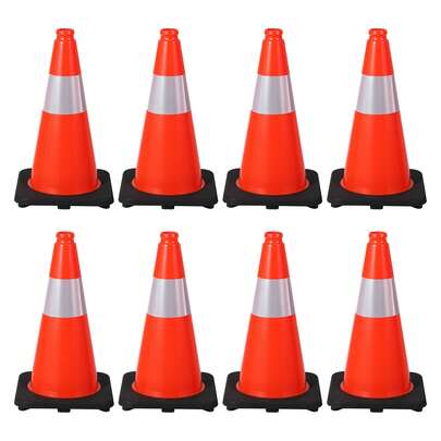Paquete de 8 conos de tráfico de 18 pulgadas con base ponderada, conos de de PVC naranja para construcción, estacionamiento, entrada y control de tráfico de eventos