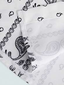 Modcrash 男士佩斯利印花短袖衬衫和短裤套装，单排扣，弹性抽绳腰带带口袋，春夏款，复古美式，男女皆宜，宽松版型夏季服装——适合日常穿着和夏季度假穿着。 - 白色 - 查看 7