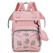 1pc Printed Mummy Backpack, Large Capacity Diaper Bag, Tissue Holder, Fashionable & Portable Maternity Bag, Can Be Hung On Stroller - Pink - View 12