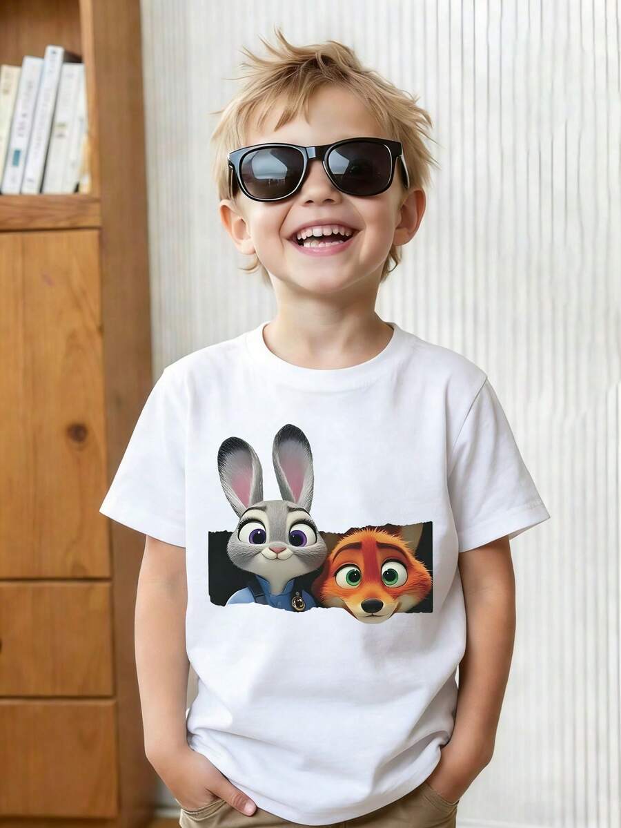 This Disney Zootopia 2 Judy And Nick Themed Summer T-Shirt Is Perfect For Boys And Girls To Wear To Holiday Parties, Family Gatherings, Outdoor Activities, And Trips, And Makes A Great Gift For Children Visiting Disneyland. - White - View 1