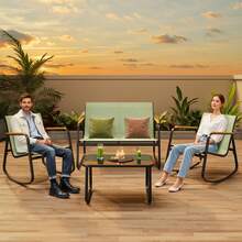 4-Piece Outdoor Patio Furniture Set, All Weather-Resistant Textile Fabric Outdoor Conversation Set With Coffee Table, Patio Rocking Chairs For Lawn, Balcony, Poolside,Outdoor Furniture - 綠色 - 查看 9