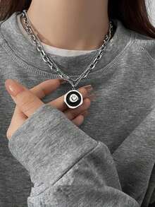 1 pieza Collar con colgante de cara sonriente de doble capa de acero inoxidable, dulce y elegante moda para mujer - Plateado - Ver 1
