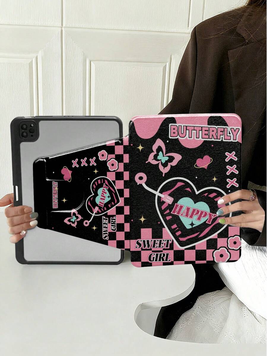 心形图案,1 件装,精美设计,720 度旋转亚克力透明水晶后盖,是一款具有防摔功能的保护壳。它还具有睡眠和唤醒功能。适用于第十代 Galaxy Tab S6 Lite 10.4、S11/S9/S8/S7/A11/A9、荣耀 8、荣耀 X9A、iPad 2 2025(11 英寸)、iPad Air 2。 - 彩色 - 查看 1