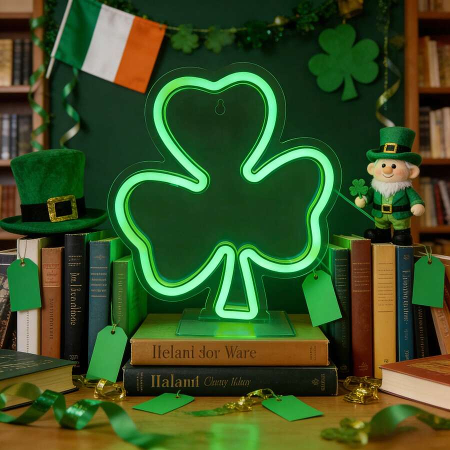 Shamrock LED Neon Wall Light, USB Powered, Lucky Green Shamrock Light, Suitable For Various Occasions Such As Homes, Bedrooms, Dining Rooms, And Parties. - Green color light - View 1
