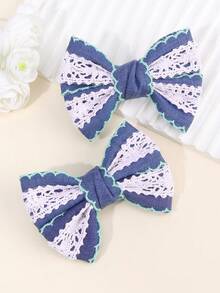 2个/套 女孩发夹，白色镂空蕾丝装饰蝴蝶结发卡，复古甜美休闲发饰，适合青少年和年轻女孩 - 彩色 - 查看 2