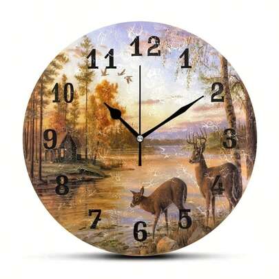 Leise Wanduhr Tiefer Wald Hirsch - Batteriebetrieben, kein Tickgeräusch, runde Heimdekoration Geschenk (Batterien nicht enthalten) - Geeignet für Wohnzimmer und Schlafzimmer - Perfektes Geschenk für Naturliebhaber und Heimdekorationsbegeisterte