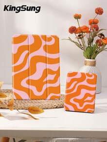 波浪纹简约线条图案平板电脑保护套，兼容9.7/10.2/10.5/10.9/12.9/Pro 11（第十代），兼容三星Galaxy Tab S6 Lite 10.4英寸，兼容Kindle Paperwhite（第十二代，2024年发布），Kindle（第十一代，2022年发布），Kobo Clara Colour，柔软防摔保护，智能支架/自动唤醒/睡眠功能 - 彩色 - 查看 9