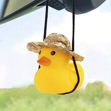 1 Set Cute Cartoon Duck Straw Hat Car Hanging Decor, Home Decoration, Living Room Ornament, Birthday Gift, Handcraft, Car Accessories - A - View 6