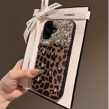 Cheetah, Leopard Print Luxury Leopard Print Rhinestone Studded Phone Case, Compatible With Iphone 17 Pro Max, 17 Pro, 17, 16 Pro Max, 16 Pro, 16, 15 Pro Max, 15 Pro, 15, 14 Pro Max, 14 Pro, 14, New 13 Pro Max, 13 Pro, 13, Exquisite Leather Bling Phone Case - Brown - View 4