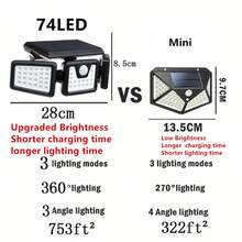 Solar Powered Outdoor Lights With Motion Sensor, 3 Head Security Lights, Solar Powered, 74/100 LED/Mini Floodlight With Motion Activated Spotlight, Suitable For Garage, Patio Entrance, Porch, IP65 Waterproof, Garden Home Decor - Solar Wall Lamp - View 2
