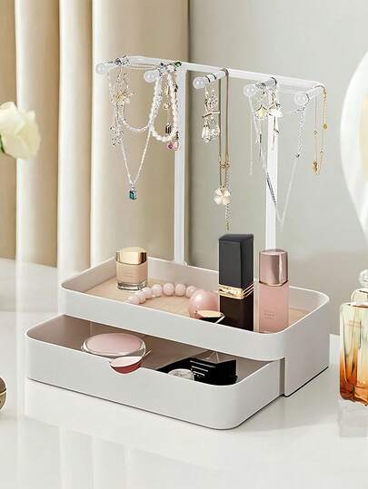 Multi-Functional Jewelry Storage Rack, Plastic Jewelry Organizer Box, Desktop Storage Box, Wall-Mounted Jewelry Holder, Suitable For Necklaces, Bracelets, Earrings, Rings, Watches, Keychains, Hair Accessories, Single-Layer Or Double-Layer Options, Home, Bedroom, Bathroom Decor, Back-To-School Essential, Holiday Gift