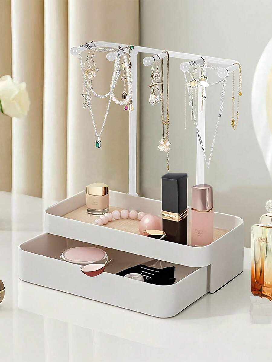 Giá đựng trang sức đa năng, hộp đựng trang sức bằng nhựa, hộp để bàn, giá treo tường, thích hợp để đựng vòng cổ, vòng tay, bông tai, nhẫn, đồng hồ, móc khóa, phụ kiện tóc, có tùy chọn một tầng hoặc hai tầng, trang trí nhà cửa, phòng ngủ, phòng tắm, đồ dùng cần thiết cho mùa tựu trường, quà tặng ngày lễ