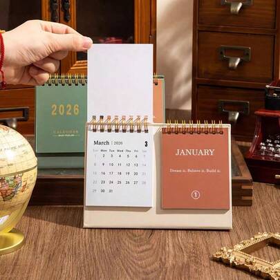 2026 Calendario da tavolo minimalista a doppia riga, utilizzabile come agenda, decorazione da tavolo portatile in colore unito, adatto per il ritorno a scuola, forniture per l'apprendimento, decorazione da tavolo per scuola e ufficio, organizzazione dell'agenda, regalo per amici, calendario da tavolo con citazioni ispiratrici