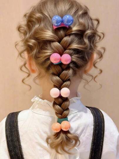 14pcs/Pack Colorful Round Ball Hair Ties, High Quality Candy Color Elastic Hair Bands, Princess Style Ponytail Holders, Won't Damage Hair For Girls