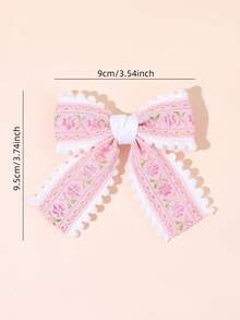 2pcs/Set Girls Pink Floral Embroidery Bow Hair Clips, Suitable For Spring/Summer Daily Wear, Teenage Hair Accessories - Multicolor - View 6