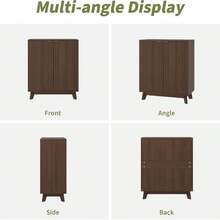 clóset Buffet con Almacenamiento, Moderno Acento Estriado Credenza con Puertas y estantes Ajustables, Mesa de Consola de Bar de café de Madera de 31.5 Pulgadas para Sala de Estar, Comedor, Cocina - Nuez - Ver 6