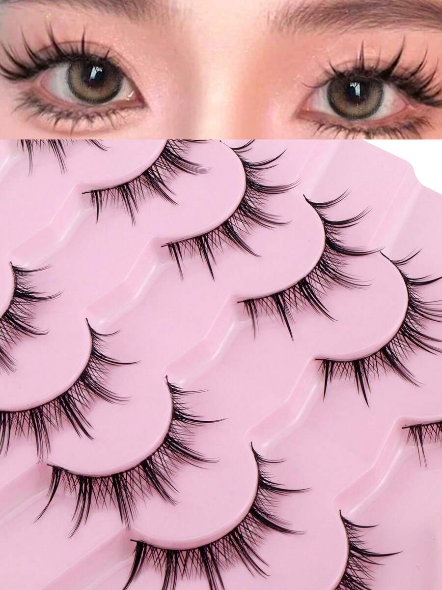 7 pares de pestañas postizas coreanas de punta puntiaguda y gruesas con diseños de dibujos animados, pestañas falsas naturalmente rizadas para ojos grandes de muñeca, pestañas postizas hechas a mano y cómodas - Ver 1