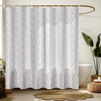 1pc/3pcs/4pcs Floral Shower Curtain, Colorful And Happy Seasonal Style, Waterproof Single Shower Curtain Bathroom Shower Curtain Set Curtain, Bathroom Decoration Set Curtain With Carpet Including Waterproof Shower Curtain, Non-Slip Carpet, Toilet Seat, Bathroom Mat And 12 Plastic Hooks, Bathroom Bathroom Dry And Wet Separation Curtain