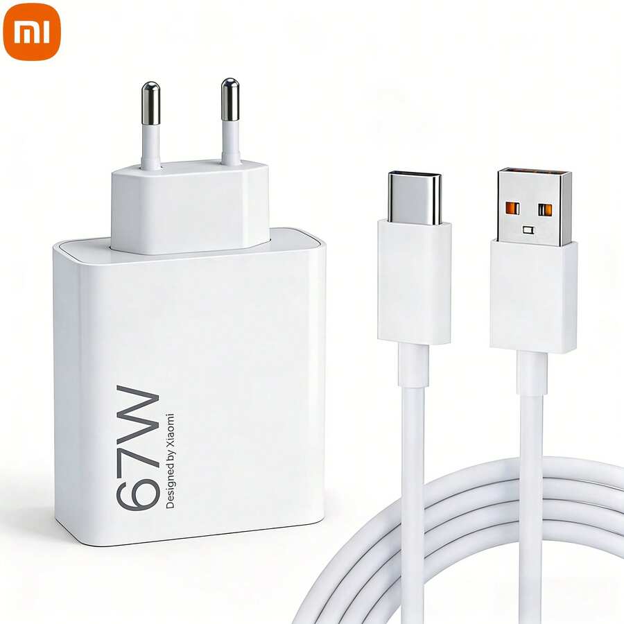 Xiaomi Original 67W Ultra-Fast Charging Kit (International Version), Including Type-A Power Adapter + 1-Meter Type-C Data Cable, EU Plug Portable Intelligent Fast Charger, White - White - View 1