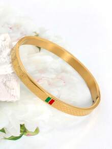 18K Gold Plated Stainless Steel Bracelet, Suitable For Women's Daily Wear, European And American Classic Popular Red And Green Color Elements Design Style, Generous Personalized Elegant Luxury Party Casual Wrist Jewelry, Wedding Jewelry Set, Girls, Women, Mothers, Relatives, Friends, Beautiful Wedding, Birthday, Valentine's Day, Mother's Day Gift. - Gold - View 8