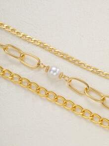 Juego de 4 collares de mujer, moda vintage elegante y de lujo de alta calidad, collar de perlas falsas, diseño exclusivo, adecuado para uso diario, fiestas, banquetes, regalo ideal para mujeres en vacaciones, aniversarios, cumpleaños - Amarillo Oro - Ver 5