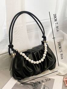 Bolso plisado de unicolor con perlas - Negro - Ver 3