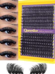 Queenice 256/192/60片超柔軟D捲度單簇假睫毛，對稱貓眼左/右 80D DIY睫毛簇，極致豐盈、自然持久、輕盈柔軟可重複使用，適合初學者，適用日常、派對、旅行、假期 - D - 查看 1