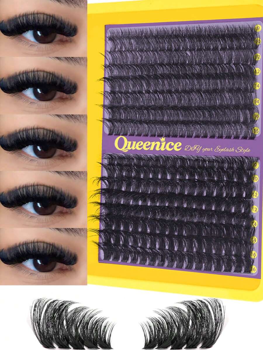 Queenice 256/192/60片超柔軟D捲度單簇假睫毛，對稱貓眼左/右 80D DIY睫毛簇，極致豐盈、自然持久、輕盈柔軟可重複使用，適合初學者，適用日常、派對、旅行、假期 - D - 查看 1