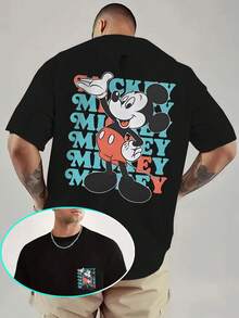 Disney Men's Casual T-Shirt, Stacked Mickey Print, Bold Retro Design, Relaxed Fit, Perfect For Streetwear Style - 黑色 - 查看 1