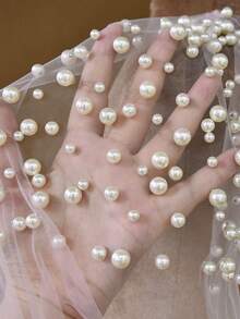 2件套长款串珠披肩，粉色网纱搭配仿珍珠，适合新娘婚礼、婚纱照、派对礼服、旅行及度假时作为肩部配饰。 - 淺粉色 - 查看 5