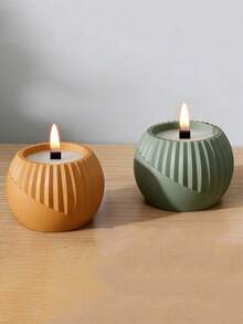 DIY Round Striped Candle Jar Silicone Mold, Epoxy Resin Casting Mold For Candle Holder, Succulent Planter, Concrete, Cement Crafts - White Silicone Mold - View 3