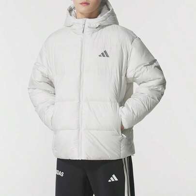 Adidas Men's Warm Hooded Down Jacket, BASIC DOWN JKT Short Casual Comfortable Hooded Outerwear KC2479