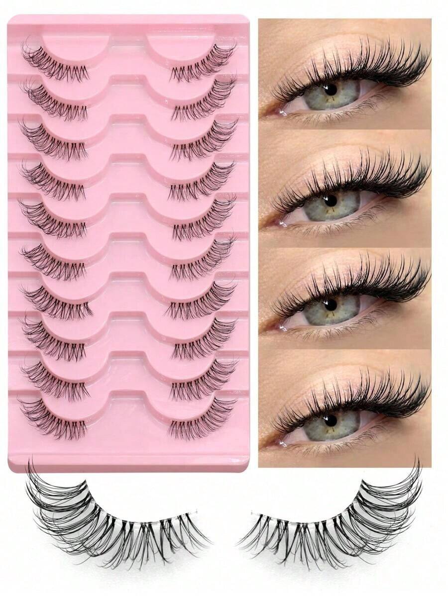 10 Pairs Half Lashes Clear Band Eyelashes Cat Eye False Eyelashes Short Soft 3d Faux Mink Eyelashes Soft Natural Makeup - 黑色 - 查看 1