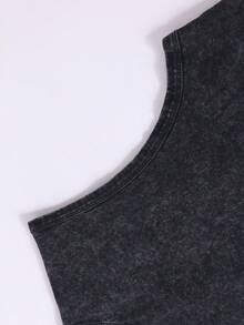 Men's Printed Vintage Washed Vest, Loose Fit, Casual Street Style, An Essential Everyday Item. - màu đen - Xem 3