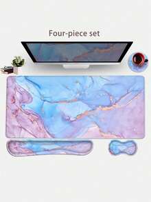 1 Set Rubber Memory Foam Mechanical Keyboard Stand, Suitable For Desktop Computer/Laptop Office + Memory Foam Mouse Wrist Pad + 90*40 Large Rubber Bottom Non-Slip Cloth Mouse Pad + Round Coaster + 4pcs Comfortable Combination Pads - View 9
