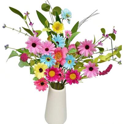 3pcs Artificial Daisy Flowers, Lifelike Decor Suitable For Spring/Summer, Indoor/Outdoor Wedding Decoration, Vase, Balcony And Windowsill