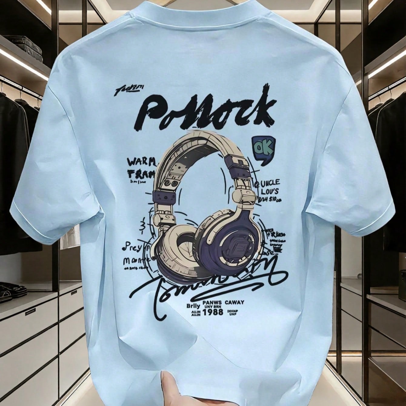 Pieza Camiseta de manga corta con estampado de auriculares informal para niño preadolescente, top de verano para estudiantes jóvenes