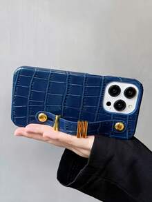 个性化奢华仿鳄鱼皮金属3D字母腕带手机壳，兼容苹果17、16、15、14、13、12、11 Pro Max、14、15、16 Plus、17，时尚DIY礼品手机配件 - 淺藍色 - 查看 6