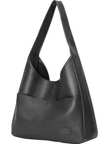 Leather Tote Bag, Vegan Leather Shoulder Hand Bag ,Purse Tote Bags, Large Soft Shoulder Bag,Christmas Gifts, Valentine's Day And New Year Gifts - 黑色 - 查看 2