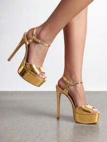 Women Platform 5.75'' Ultra High Heeled Sandals 2026 New Summer Open Toe Adjustable Ankle Strap Dress Shoes Sexy Party Runway Stiletto Heels - 金色 - 查看 1