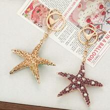 Novo chaveiro de estrela-do-mar totalmente cravejado de strass, pingente colorido em estilo oceano para carro, enfeite criativo para bolsa, joia boho em liga de zinco, verão. - Multicolorido - Ver 7