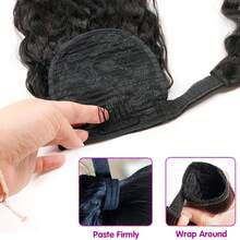 ZHENDEFA Coletero de pelo con efecto de onda de agua, moño de pelo ondulado, estilo de gancho y bucle, cabello brasileño, coletero de cabello negro natural para mujeres - SNatural - Ver 4