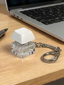 1pc Funny Keyboard Key Cap Keychain, Acrylic Stress Relief Toy Keyring, Suitable As Decompression Gift For Friends - White - View 3