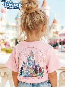 Disney Princesses And Castle One Cute Disney Fresh And Fashionable Round Neck T Shirt For Girls Made Of 100 Cotton Is An Ideal Choice For Daily Wear Vacation Leisure Outdoor Exploration School Life And Shopping Trips It Is A Must Have Item For Summer It Is Also An Excellent Gift For The Same Boy And Girl Every Child Deserves One - 粉色 - 查看 2