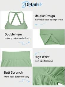 VVX Women's 2 Piece Outfits Casual Sets Ruched Camisole Tops And High Waisted Shorts/Pants Leggings Tracksuit Sets - đen/xanh - Xem 4
