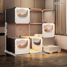 All-In-One Cat Litter Box & Cat Cage, Indoor Home Use With Cat Door, Cat Cabinet, Cat House, Cat Villa With Litter Box - Multicolor - View 7