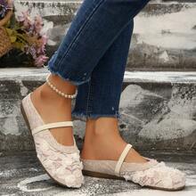 2026新款玛丽珍鞋，蕾丝网面单带套脚鞋，软底闭趾穆勒鞋，适合搭配连衣裙 - 米色 - 查看 9