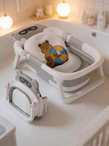 1PC Collapsible Baby Bathtub With Soft Cushion & Thermometer - Portable Travel Infant Tub For Newborn To Toddler (0-36 Months) - Non-Slip, Durable & Includes Floating Pad - Xám - Xem 2