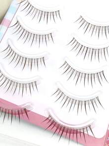 5对棕色尖头隐形睫毛，动漫风格自然纤细假睫毛，手工制作，打造精致娃娃般大眼睛效果 - 查看 8